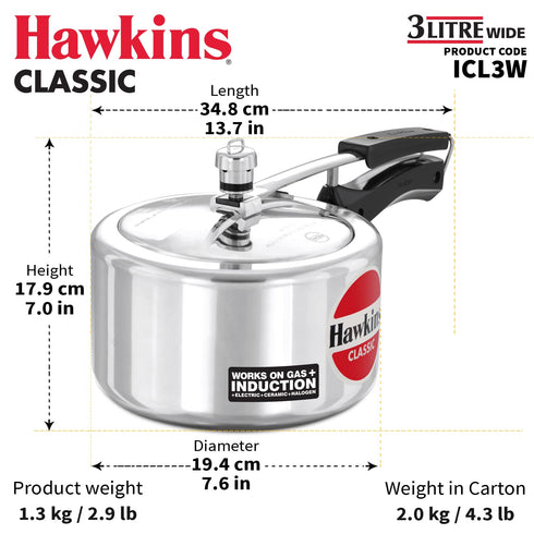 Hawkins Classic 3 Litre Inner Lid Aluminium Pressure Cooker