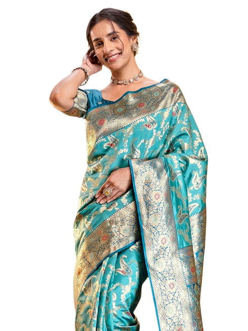 Vasthrlay Jacquard Banarasi Unstitched Mustard Saree