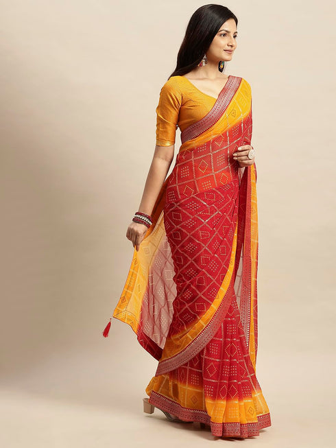 Vasthrlay Chiffon Bandhani Printed Yellow Saree