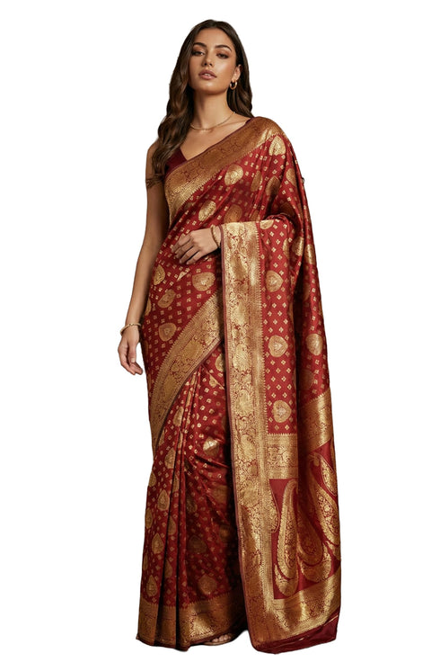 Vasthrlay Maroon Jacquard Saree