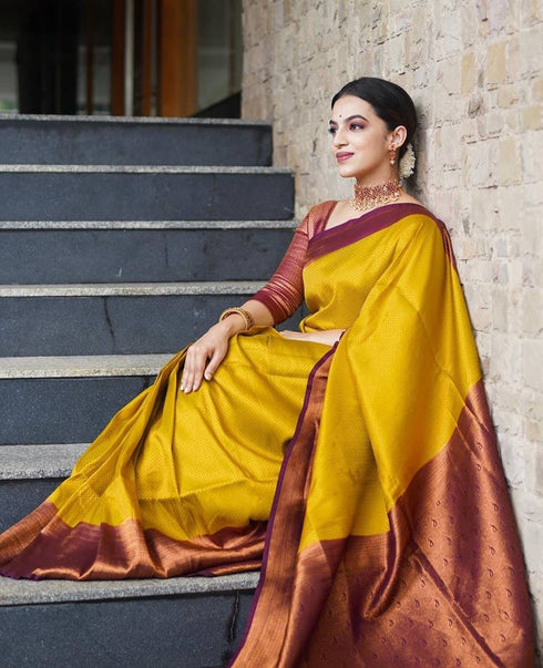 Vasthrlay Yellow Banarasi Saree