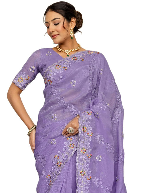 Vasthrlay Shimmer Embroidery Olive Saree