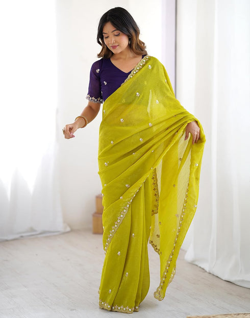 Vasthrlay Sequence Embroidery Unstitched Dark Green Saree