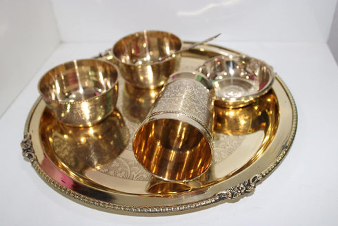 Pure Brass 6 Pcs Dinner Set |Thali Set