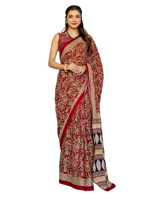 Vasthrlay Paisley Printed Red Saree