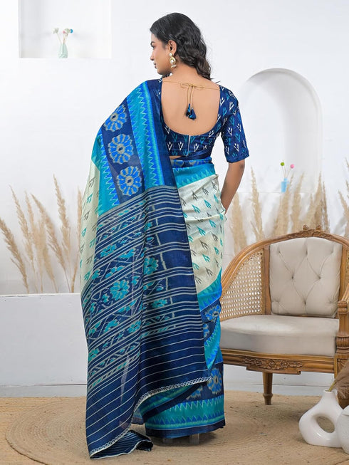 Vasthrlay Printed Tassels Unstitched Khaki Saree