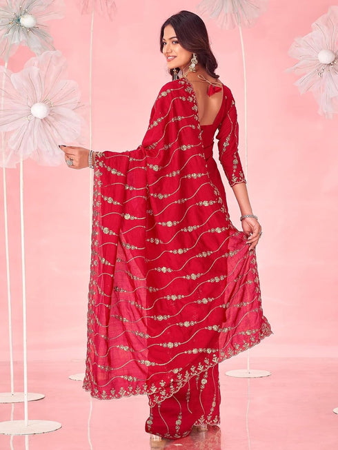 Vasthrlay Scalloped Maroon Saree