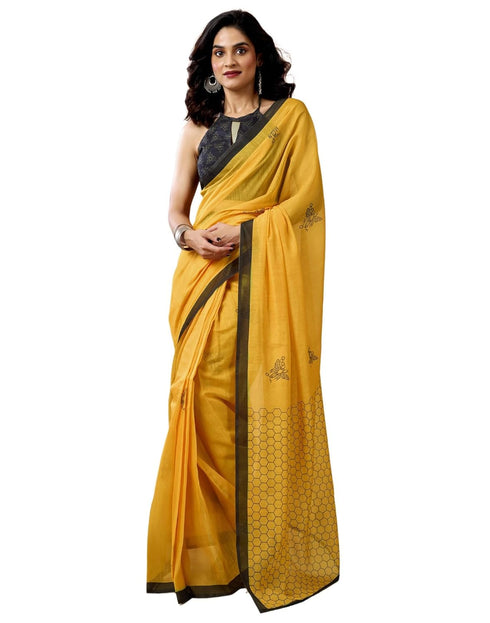 Vasthrlay Chanderi Printed Unstitched Orange Saree