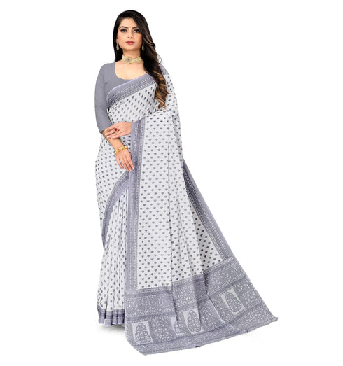 Vasthrlay Cotton Blue White Saree