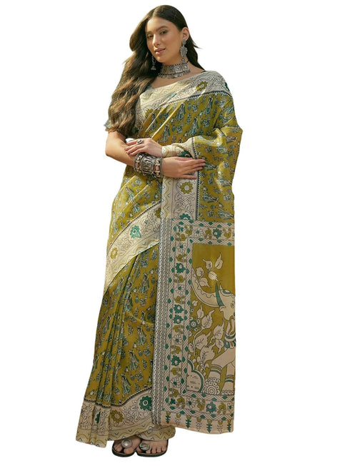 Vasthrlay Shimmer Printed Unstitched Lime Green Saree
