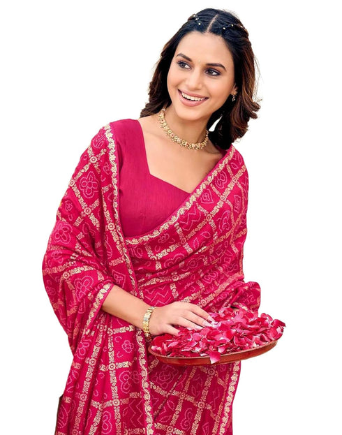Vasthrlay Vichitra Bandhani Unstitched Pink Saree