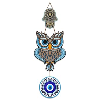 Artvibes Owl Shape Luck Prosperity MDF Wood Wall Hanger Ornaments For Vastu For Home Decoration