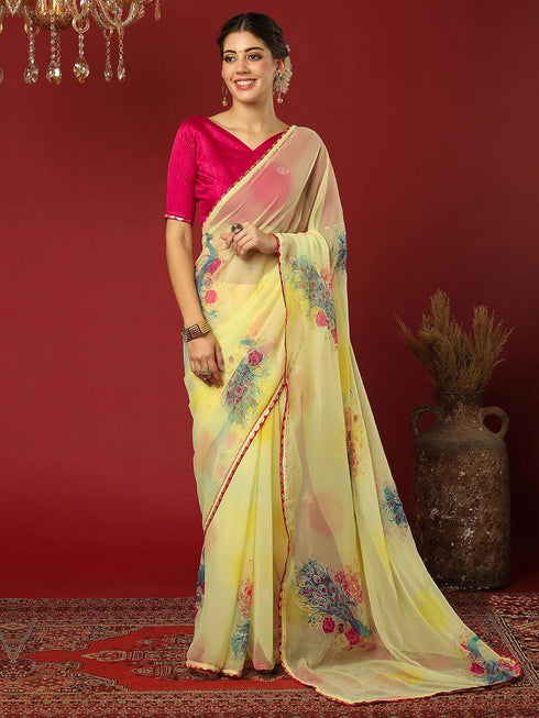 Vasthrlay Georgette Printed Unstitched Maroon Saree