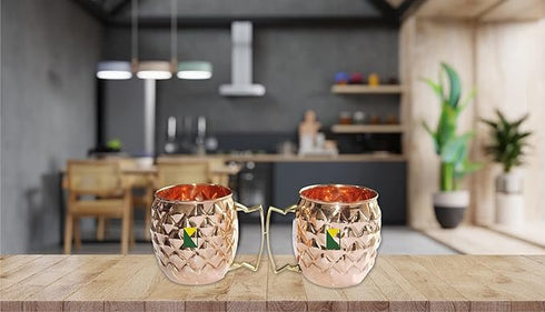 Handmade Pure Copper Hammered Cup Mugs - Set of 2 (350 ML)