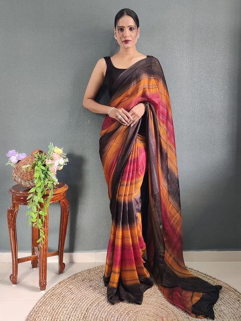 Vasthrlay Womens Georgette Unstitched Brown Saree