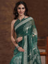 Vasthrlay Shimmer Georgette Dark Green Saree With Unstitched Blouse Piece