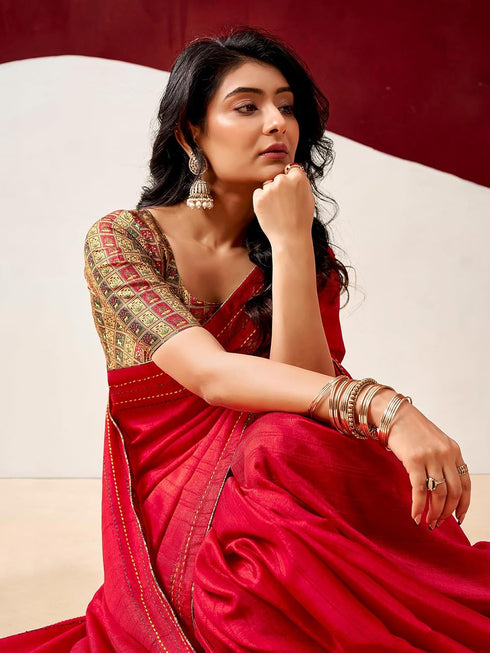 Vasthrlay Embroidery Peach Saree