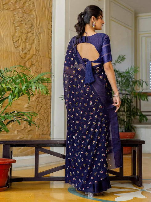 Vasthrlay Georgette Printed Unstitched Wine Saree