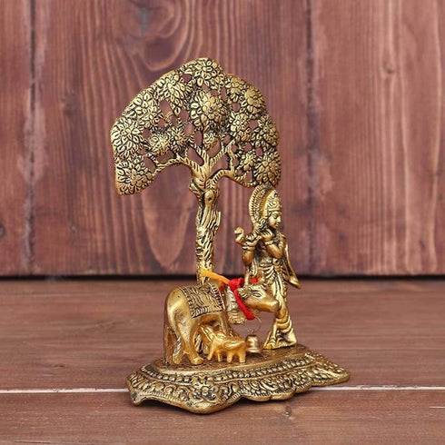 KridayKraft Prince Home Decor & Gifts Metal Krishna With Cow Standing