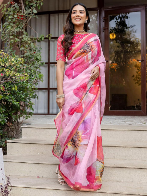 Vasthrlay Womens Printed Unstitched Multicolor Saree