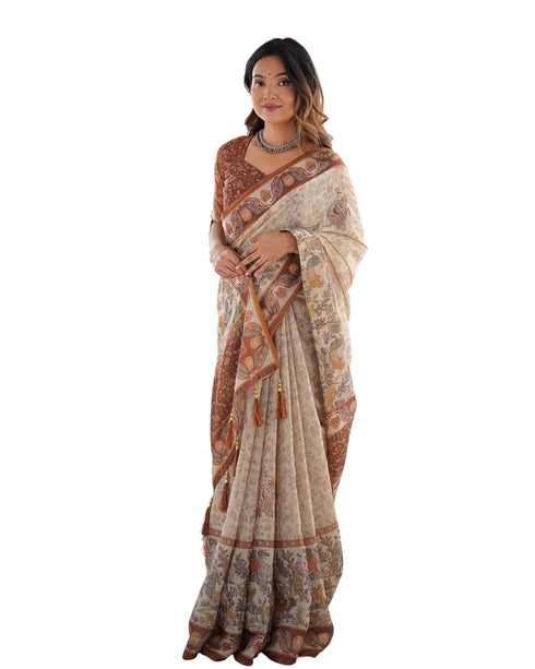 Vasthrlay Handloom Grey Beige Traditional Saree
