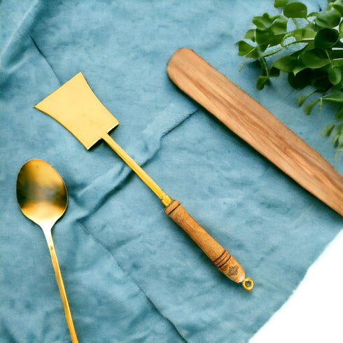 Golden Tamas Brass Karchi | Large Ladle Kitchen Utensils