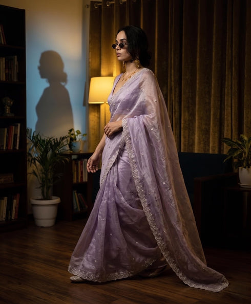 Vasthrlay Lavender Organza Designer Saree