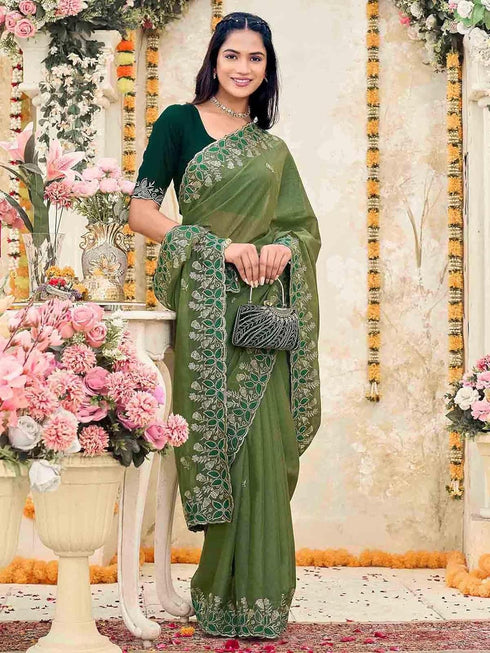 Vasthrlay Georgette Embriodery Dusty Saree