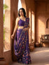 Vasthrlay Purple Floral Print Ready To Wear Linen Saree