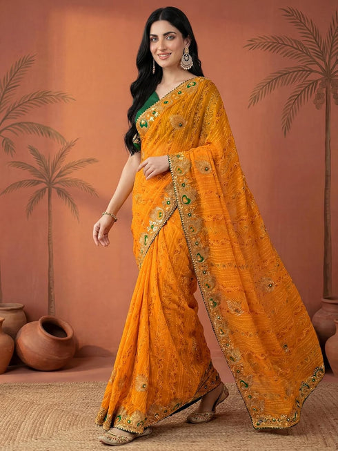 Vasthrlay Georgette Embroidery Unstitched Red Saree