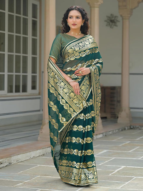 Vasthrlay Georgette Printed Unstitched Orange Saree
