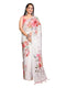 Vasthrlay White Leaf Print Organza Saree With Mustard Piping And Ruched Sleeveless Unstitched Blouse Piece