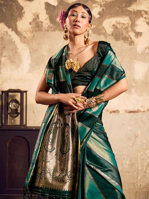 Vasthrlay Vasthrlaywomensbluesatinethnicmotifprinttasselsandlatkanssareewithunstitchedblousepiece Sareeforwoman Designersareeforwomen Rj Ethnic Wear