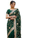Vasthrlay Georgette Embroidery Unstitched Dark Green Saree