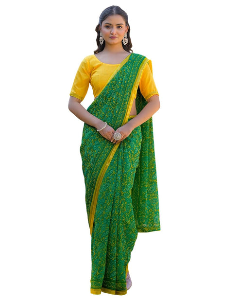 Vasthrlay Chiffon Tassels Unstitched Dark Green Saree