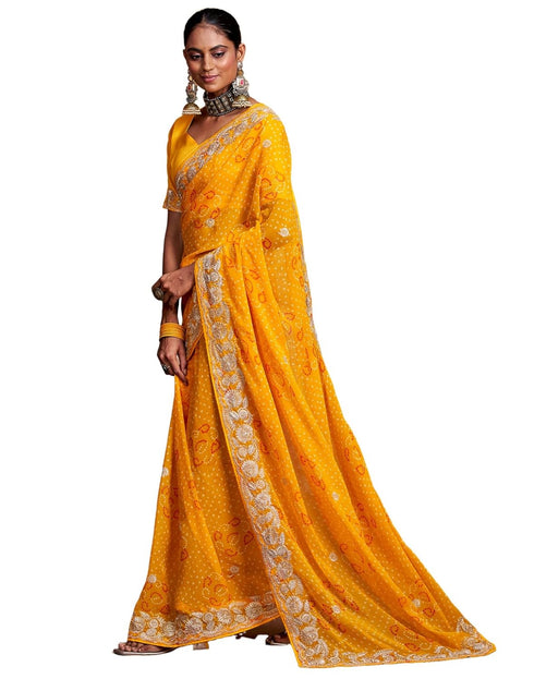 Vasthrlay Georgette Embroidery Unstitched Red Saree