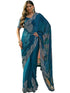 Vasthrlay Shimmer Scalloped Peacock Blue Saree With Unstitched Blouse Piece