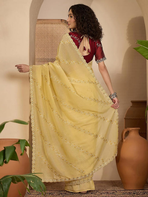 Vasthrlay Shimmer Embroidery Pista Saree