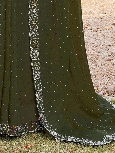 Vasthrlay Georgette Scalloped Purple Saree