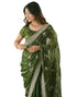 Vasthrlay Scalloped Embroidery Unstitched Lime Green Saree