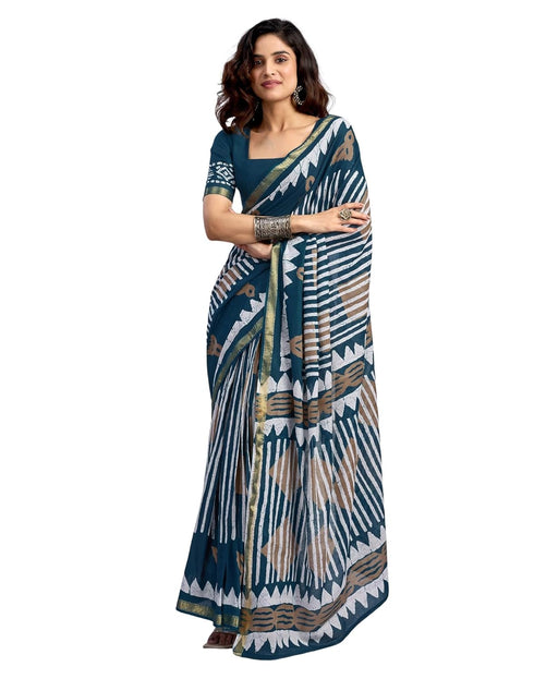 Vasthrlay Womens Printed Unstitched Light Green Saree