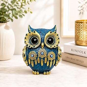 Decorative Owl Showpiece for Home Decor | Premium Resin Owl Statue with Gold Detailing