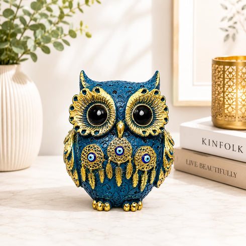 Decorative Owl Showpiece for Home Decor | Premium Resin Owl Statue with Gold Detailing