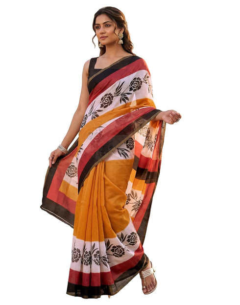 Vasthrlay Womens Printed Unstitched Olive Green Saree