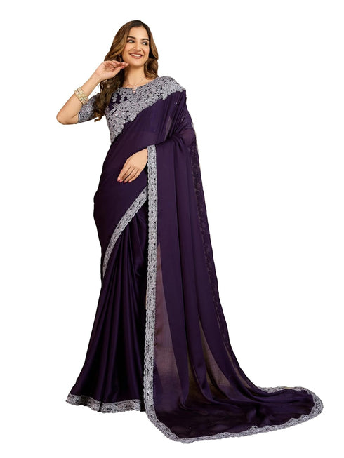 Vasthrlay Chiffon Embroidery Unstitched Purple Ethnic Wear