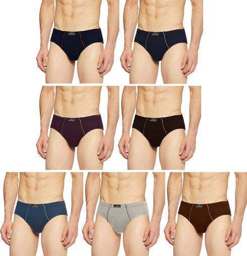 Dixcy Scott Plain/Solid Assorted Cotton Men's Briefs/Underwear - Pack of 7 (#Salsa-Brief-90 CM) (Color & Prints May Vary)