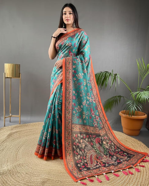 Vasthrlay Multicolor Contrast Kalamkari Unstitched