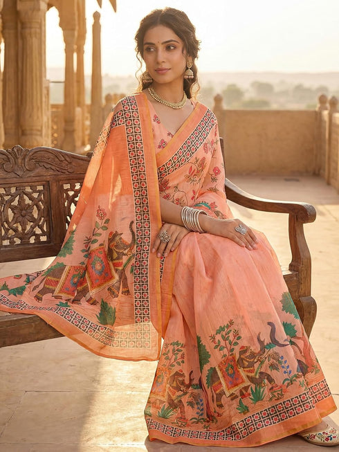 Vasthrlay Printed Peach1 Saree