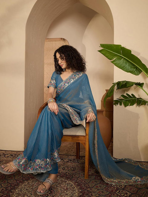 Vasthrlay Scalloped Embroidery Off Saree
