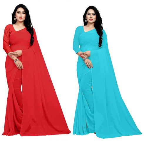 VasthrlayGeorgette Unstitched Red Firozi Blue Free Ethnic Wear